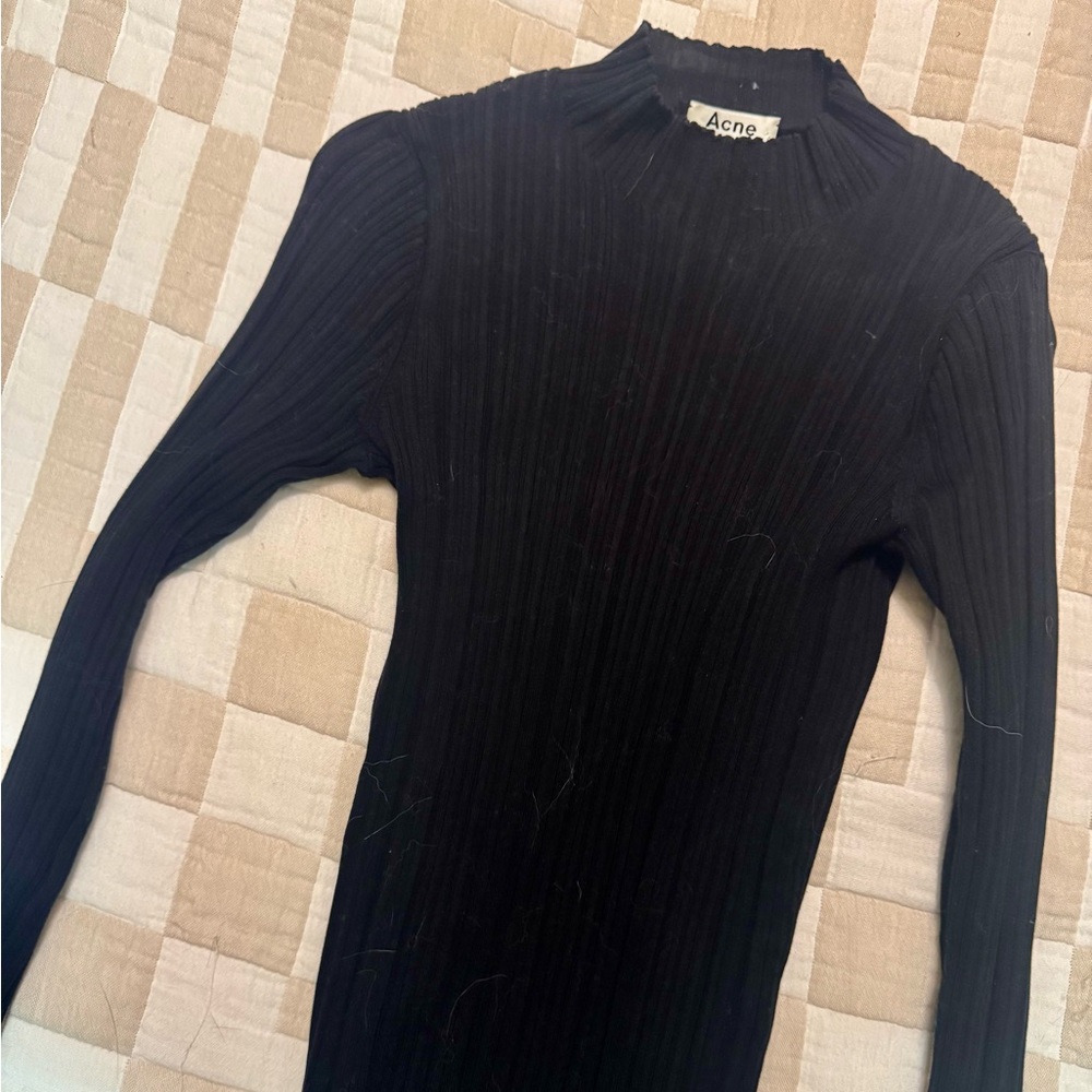 Acne Studios Black Rib Knit Mockneck Long Sleeve Top